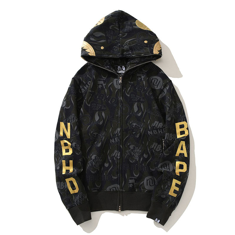 BAPE Black Gold Shark Camouflage Hoodie