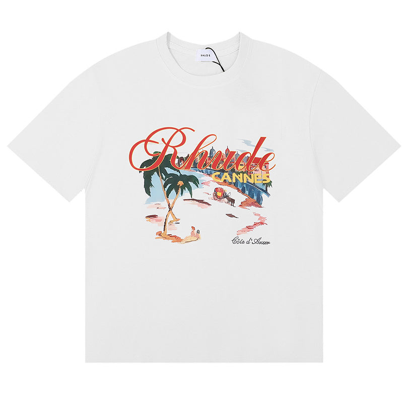 RHUDE Cannes Beach Côte d’Azur Graphic T-Shirt – Apricot / White / Black