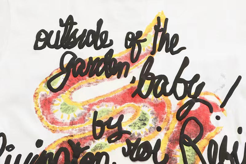 RRR123 Rainbow Snake Foam Letter Print T-Shirt – Apricot / White / Black