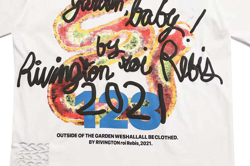 RRR123 Rainbow Snake Foam Letter Print T-Shirt – Apricot / White / Black