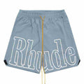 RHUDE 3M Reflective Letters Mesh Drawstring Shorts – Gray Blue / Pink