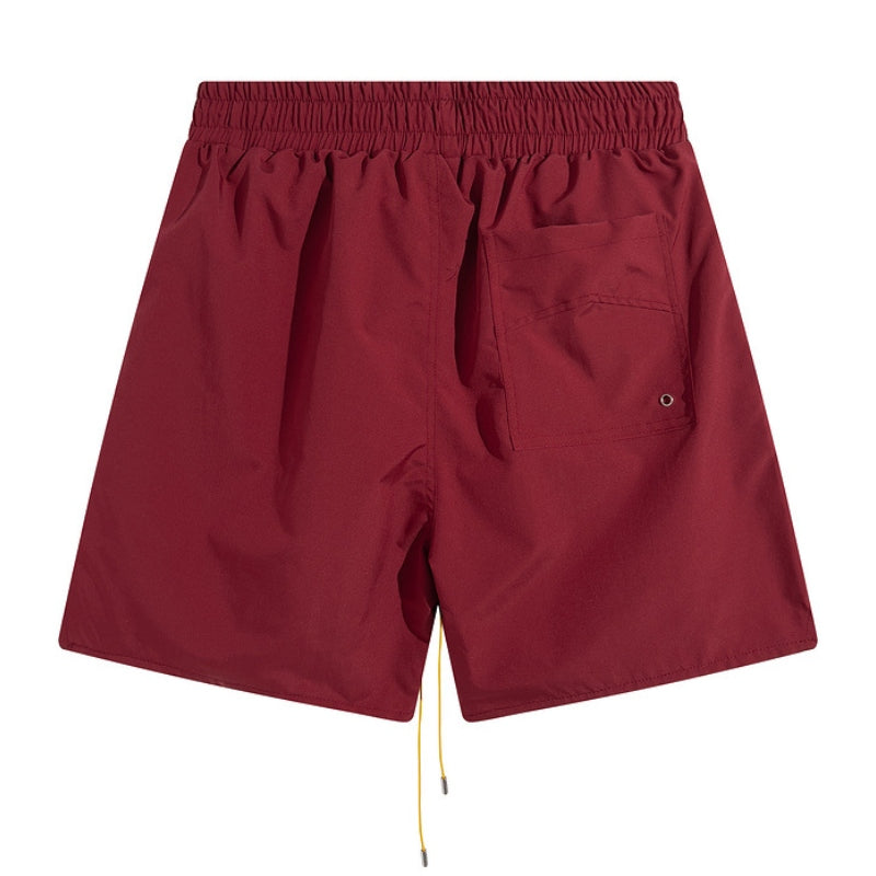 RHUDE Embroidered Tie Elastic Track Shorts – Wine Red