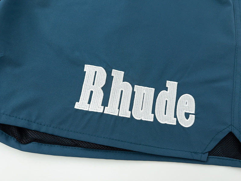 RHUDE Embroidered Tie Elastic Track Shorts – Black