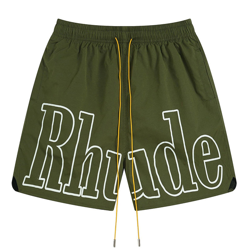 RHUDE 3M Reflective Letters Mesh Drawstring Shorts – Grey / Army Green