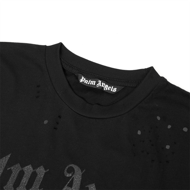 Palm Angels Crystal Arch Logo Distressed T-Shirt