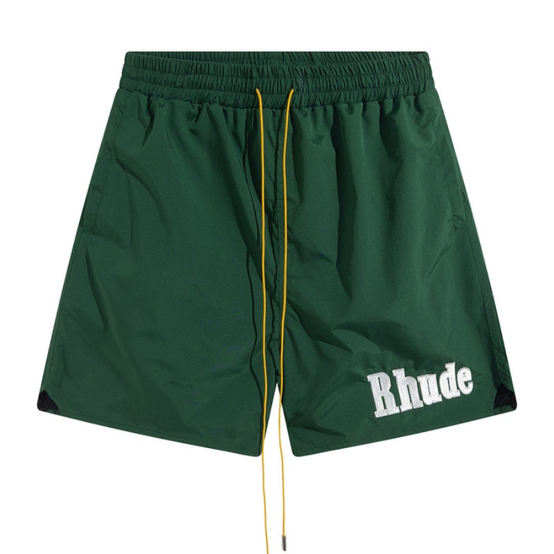 RHUDE Embroidered Tie Elastic Track Shorts – Green