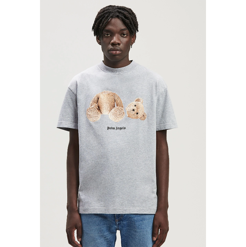 Palm Angels Bear Curved Logo T-Shirt – Grey | 100% Cotton
