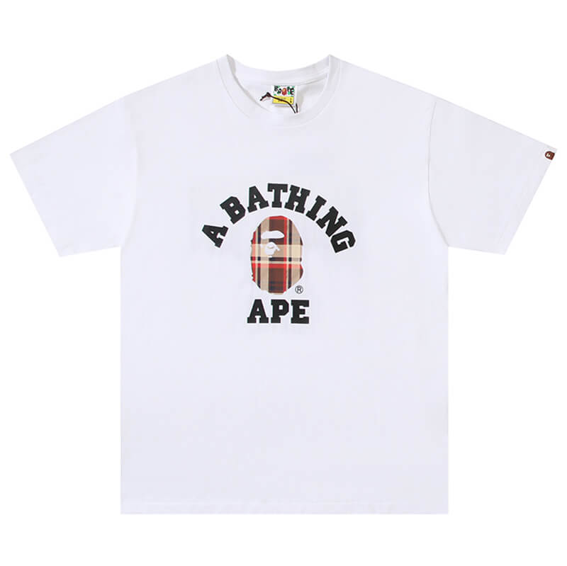 BAPE Plaid Ape Head College Logo Tee